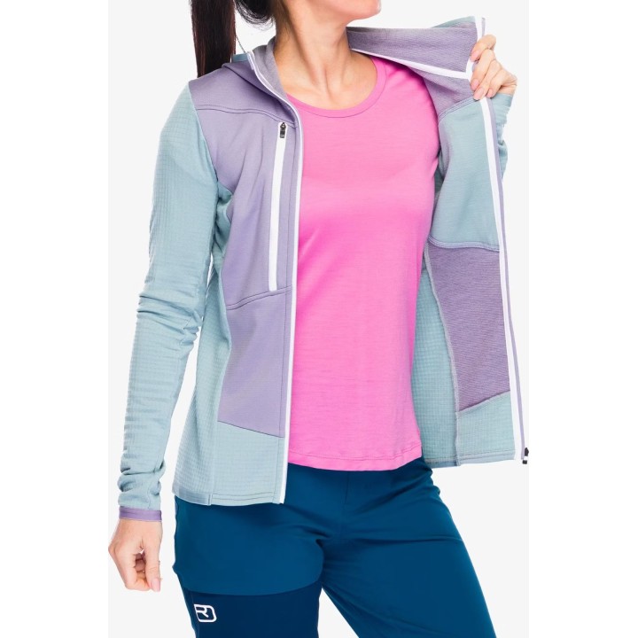 Polo à capuche Ortovox Fleece Grid pour femme, gris glacier, taille L