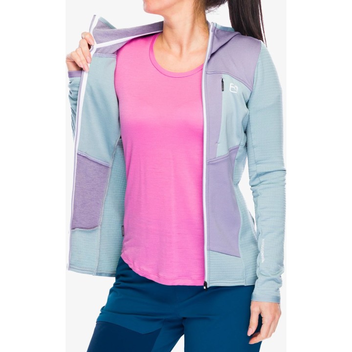 Polo à capuche Ortovox Fleece Grid pour femme, gris glacier, taille L