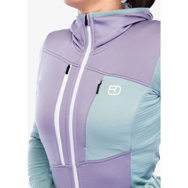 Sudadera con capucha Ortovox Fleece Grid para mujer, color gris glaciar, talla L
