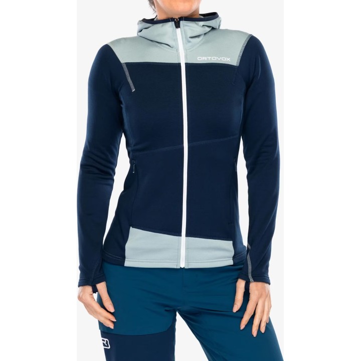 Sudadera con capucha Ortovox Fleece Light para mujer, color Deep Ocean, talla S