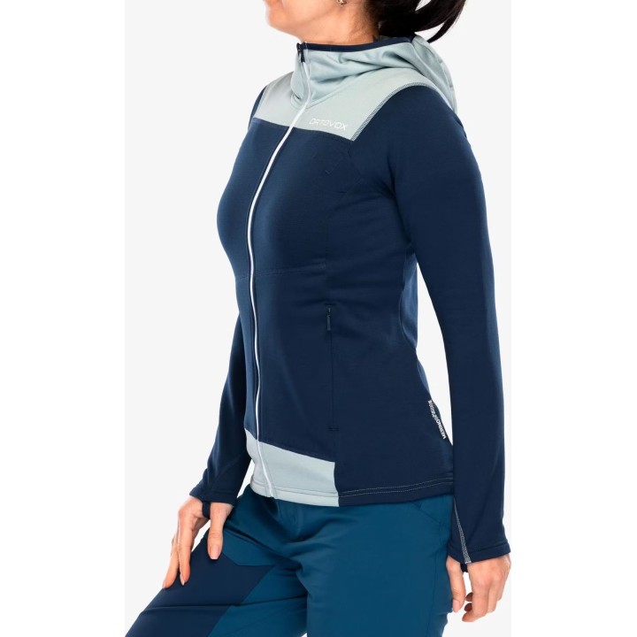 Sudadera con capucha Ortovox Fleece Light para mujer, color Deep Ocean, talla S