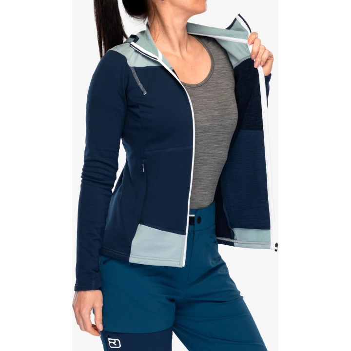 Sudadera con capucha Ortovox Fleece Light para mujer, color Deep Ocean, talla S