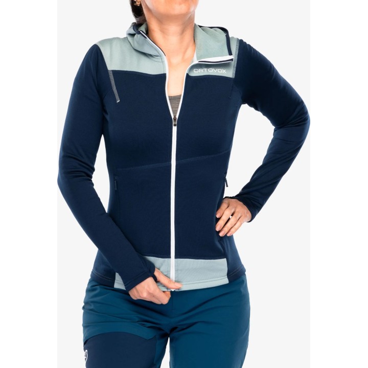 Sudadera con capucha Ortovox Fleece Light para mujer, color Deep Ocean, talla S
