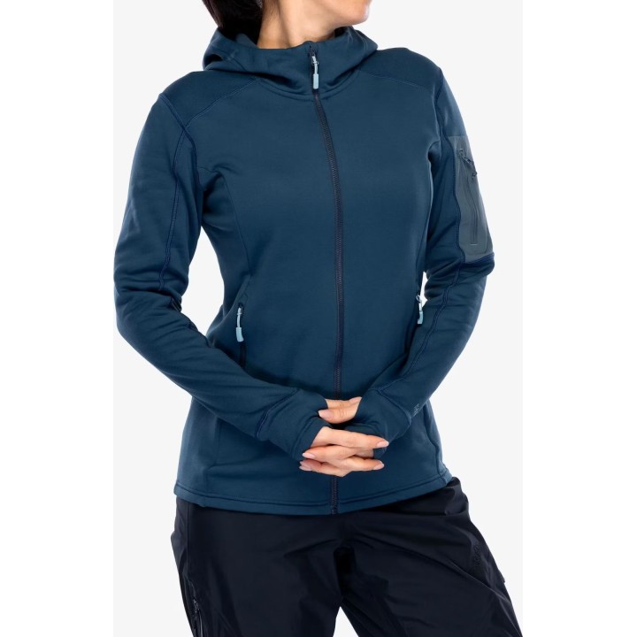 Sudadera con capucha Rab Modulus para mujer, azul Tempest, talla M