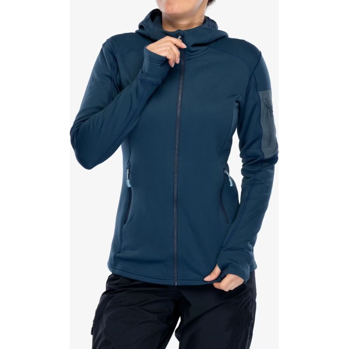 Sudadera con capucha Rab Modulus para mujer, azul Tempest, talla M