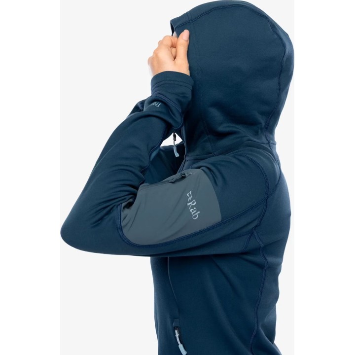 Sudadera con capucha Rab Modulus para mujer, azul Tempest, talla M