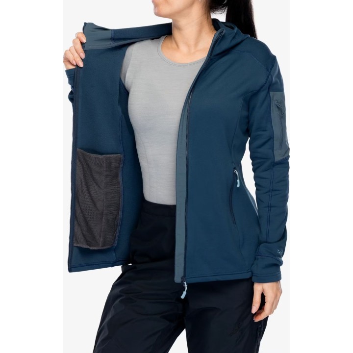 Sudadera con capucha Rab Modulus para mujer, azul Tempest, talla M
