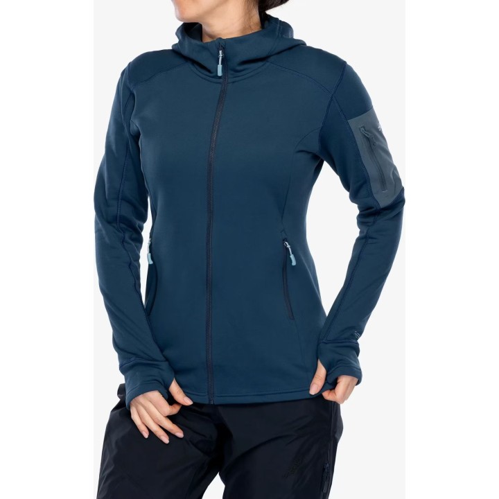 Sudadera con capucha Rab Modulus para mujer, azul Tempest, talla M