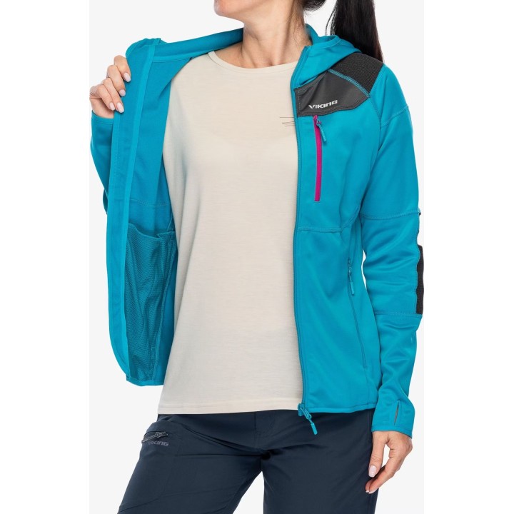 Sudadera con capucha Viking Yosemite para mujer, color turquesa/fucsia, talla XL
