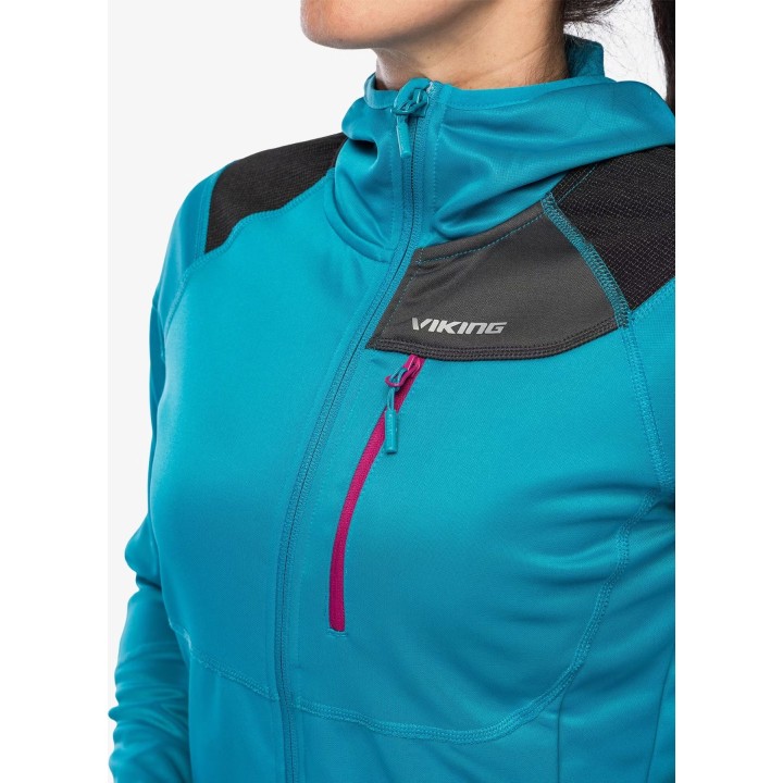 Sudadera con capucha Viking Yosemite para mujer, color turquesa/fucsia, talla XL