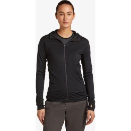 Felpa con cappuccio e zip lunga Icebreaker Merino Blend 300 RealFleece Descender da donna, nera, taglia S