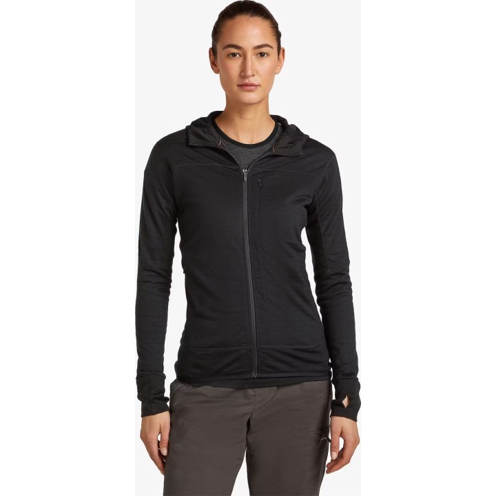 Sweat à capuche et fermeture éclair Icebreaker Merino Blend 300 RealFleece Descender LS pour femme, noir, taille S