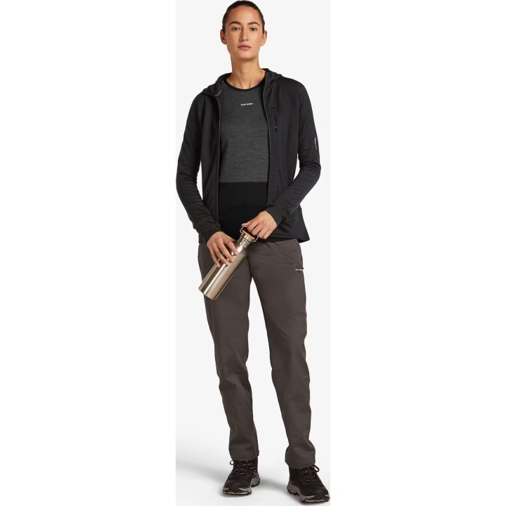 Felpa con cappuccio e zip lunga Icebreaker Merino Blend 300 RealFleece Descender da donna, nera, taglia S