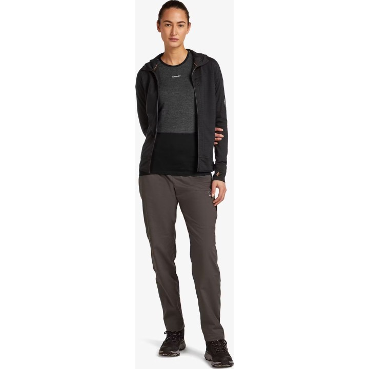 Felpa con cappuccio e zip lunga Icebreaker Merino Blend 300 RealFleece Descender da donna, nera, taglia S