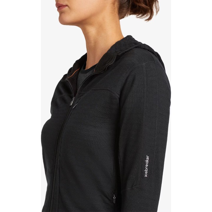 Sweat à capuche et fermeture éclair Icebreaker Merino Blend 300 RealFleece Descender LS pour femme, noir, taille S