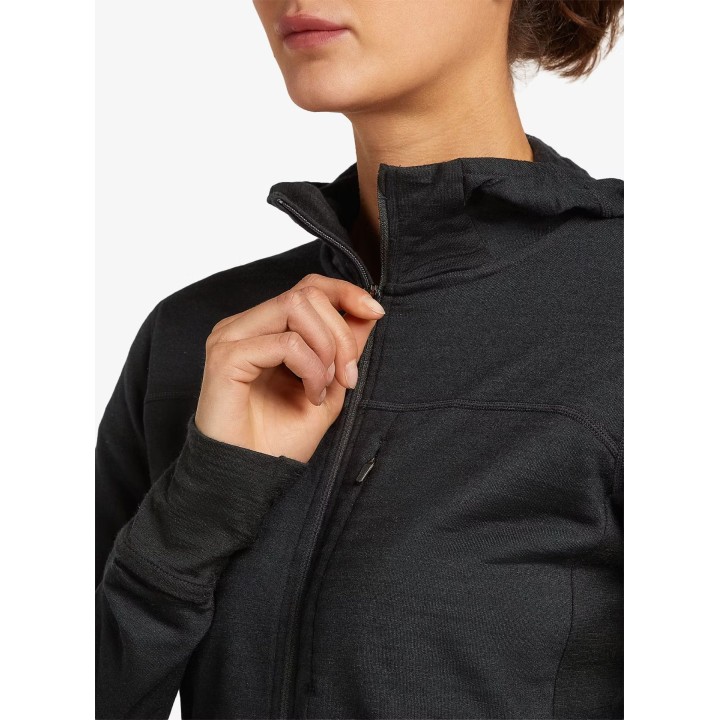 Sweat à capuche et fermeture éclair Icebreaker Merino Blend 300 RealFleece Descender LS pour femme, noir, taille S