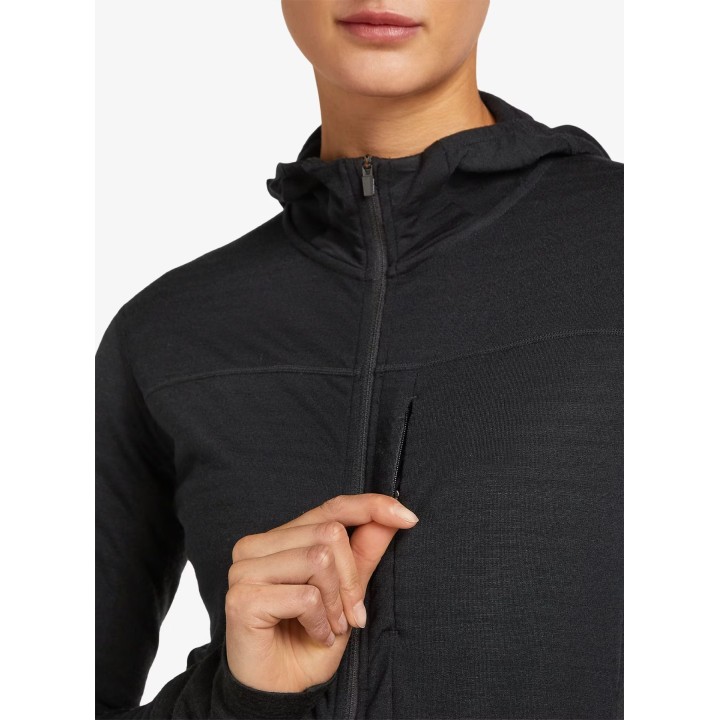Sweat à capuche et fermeture éclair Icebreaker Merino Blend 300 RealFleece Descender LS pour femme, noir, taille S