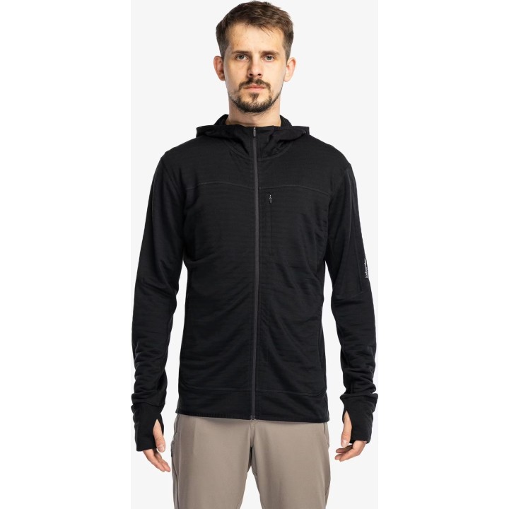 Sudadera con capucha y cremallera Icebreaker Merino Blend 300 RealFleece Descender LS, negra, talla L