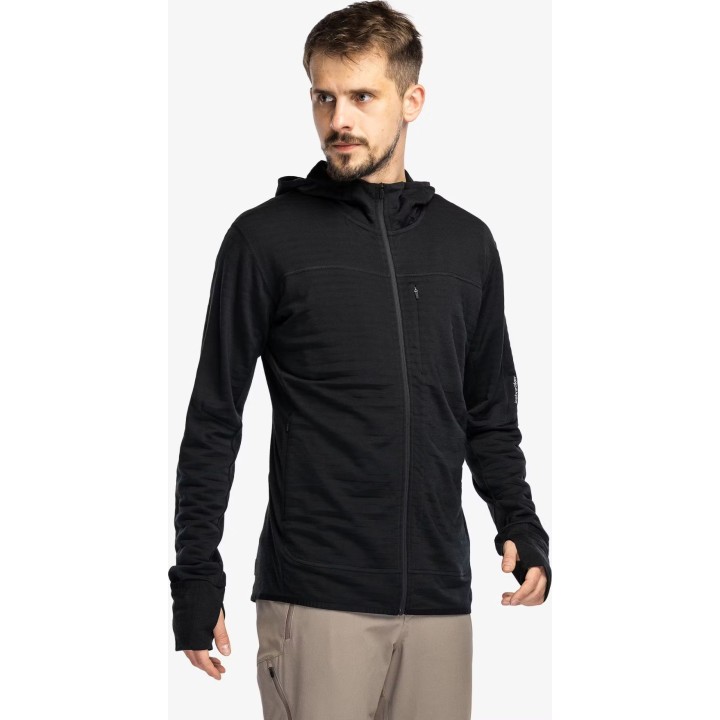 Sudadera con capucha y cremallera Icebreaker Merino Blend 300 RealFleece Descender LS, negra, talla L