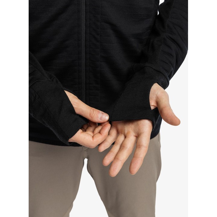 Sudadera con capucha y cremallera Icebreaker Merino Blend 300 RealFleece Descender LS, negra, talla L