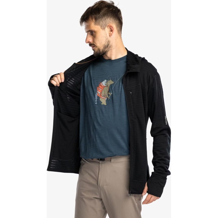 Sweat à capuche zippé à manches longues Icebreaker Merino Blend 300 RealFleece Descender, noir, taille M