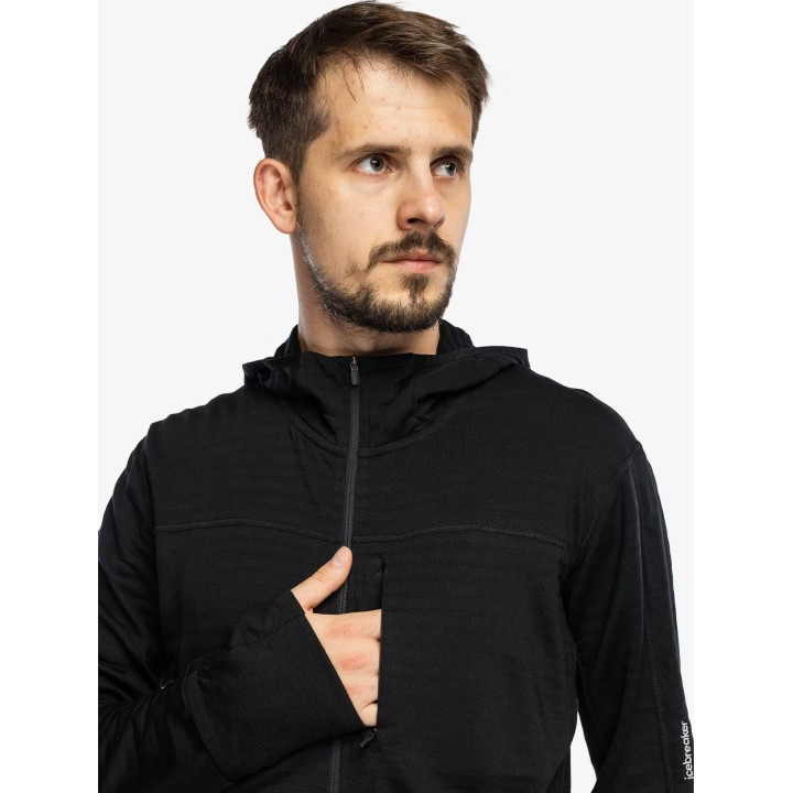 Sweat à capuche zippé à manches longues Icebreaker Merino Blend 300 RealFleece Descender, noir, taille M