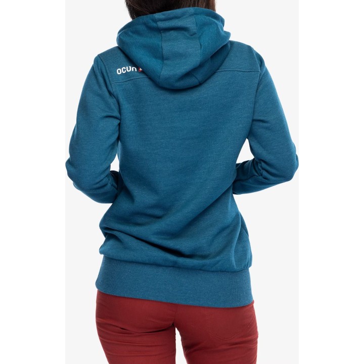 Sudadera con capucha y cremallera Ocun para mujer, azul ópalo/silverscone, talla M