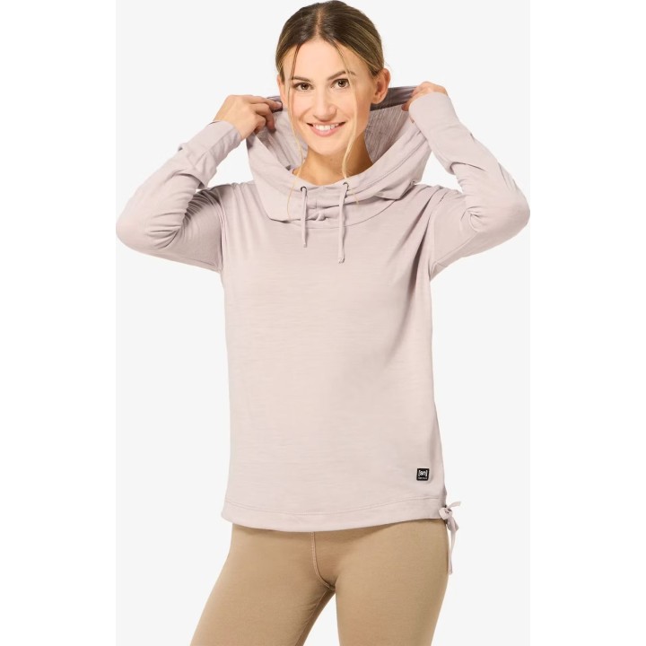 Sudadera con capucha y cuello en forma de embudo «Super.natural» para mujer, color rosa empolvado, talla S