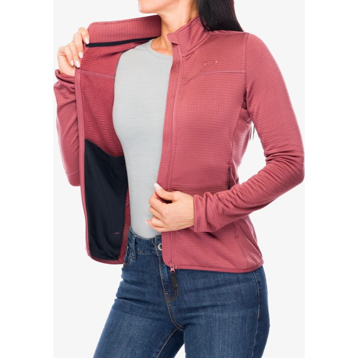 Sudadera de forro polar Oakley Canopy con cremallera completa para mujer, color Rosewood, talla M