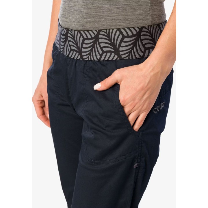 Pantalones de escalada orgánicos Ocun Pantera para mujer, color antracita/azul marino oscuro, talla XS