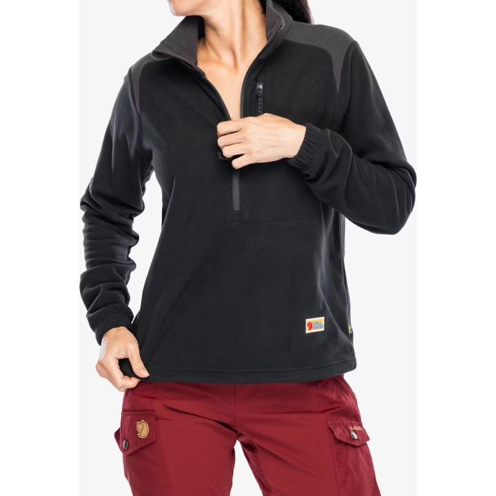 Sudadera con capucha de forro polar Fjällräven Vardag Lite para mujer, negra/gris oscuro, talla S