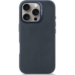 Cover posteriore in pelle Decoded - Custodia protettiva in pelle compatibile con MagSafe per iPhone 16 Pro Max (Blu navy)