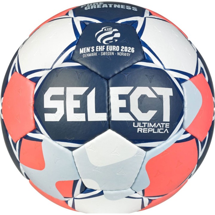Selecciona la réplica del balón de balonmano Ultimate Euro Man 154148 0 — blanco, azul marino y naranja — talla 0