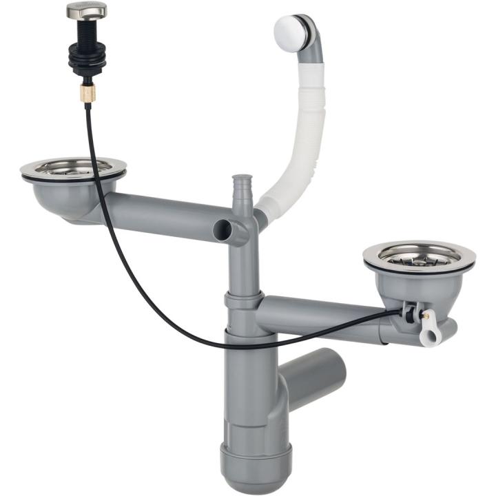 Sifão DEANTE Space-Saver Lux (ZXY_9918) para fregaderos de granito de 1,5 e 2 cubetas Gris, Blanco