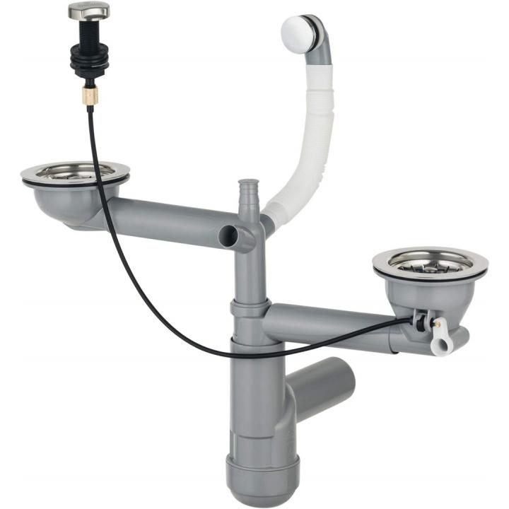 Sifão DEANTE Space-Saver Lux (ZXY_9918) para fregaderos de granito de 1,5 e 2 cubetas Gris, Blanco