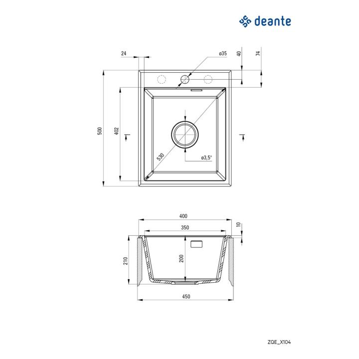 Fregadero DEANTE Eridan (ZQE_S104) granito, 1 chambre 40x50 cm