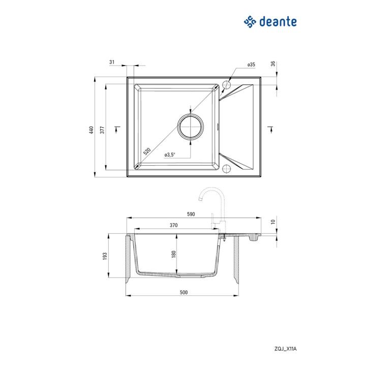 Fregadero DEANTE Evora (ZQJ_N11A) granito, 1 chambre 59x44 cm