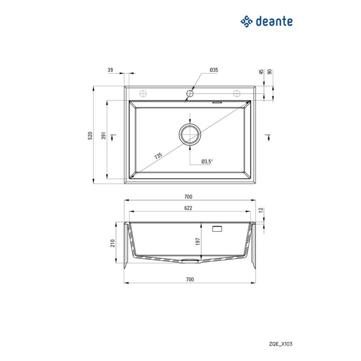 Fregadero DEANTE Eridan (ZQE_N103) granito, 1 câmara 70x52 cm