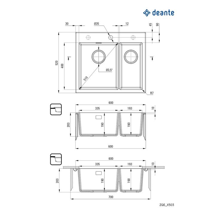 Fregadero DEANTE Eridan (ZQE_A503) granito, 1,5 câmaras 60x52 cm