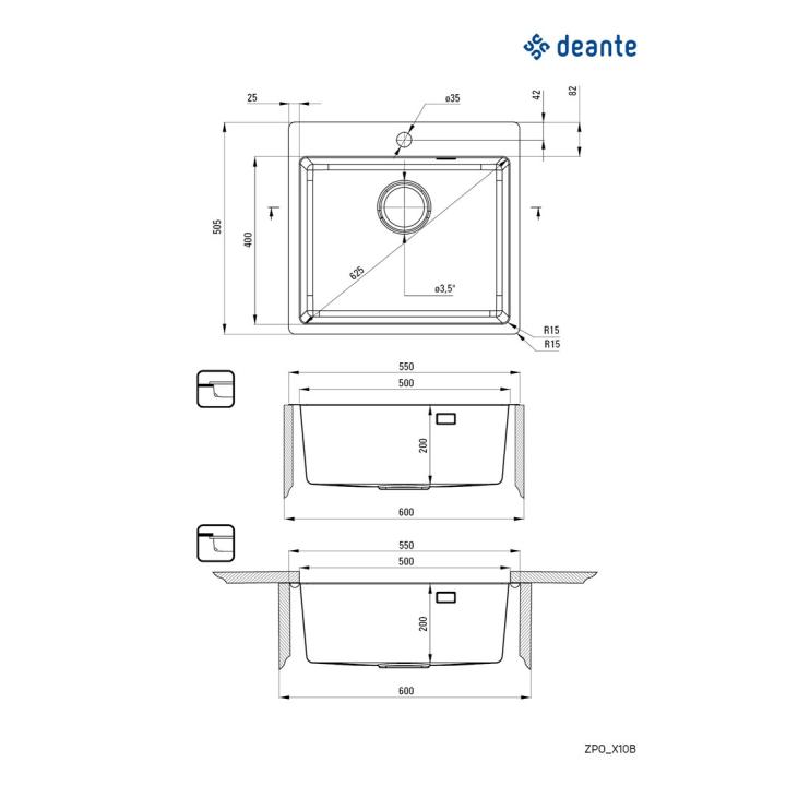 Fregadero DEANTE Olfato ZPO_010B 1 Kameras, Acero 55x50,5 cm