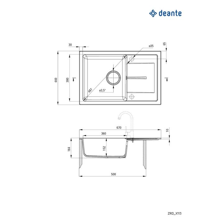Fregadero DEANTE Leda (ZRD_2113) granito, 1 chambre 67x44 cm
