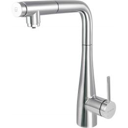 Torneira de cozinha com conexão para filtro de água e bico extensível.