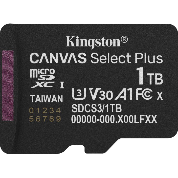 Tarjeta de Memoria Kingston CANVAS Select Plus 1TB microSD XC con Adaptador/ Clase 10/ 150MBs