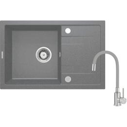 Granitspüle mit Ein-Becken-Armatur und Abtropffläche