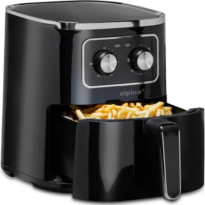 Alpina ALP-BL-24686 Heißluftfritteuse, Fassungsvermögen 4,5 l, Leistung 1450 W, Farbe: Schwarz