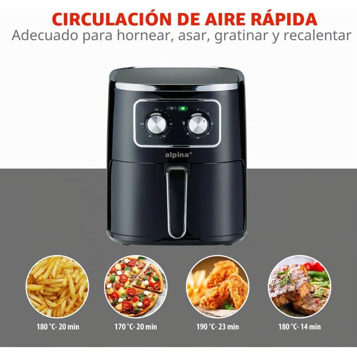 Alpina ALP-BL-24686 Heißluftfritteuse, Fassungsvermögen 4,5 l, Leistung 1450 W, Farbe: Schwarz