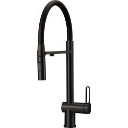 Torneira de cozinha com conexão para filtro e bico flexível.