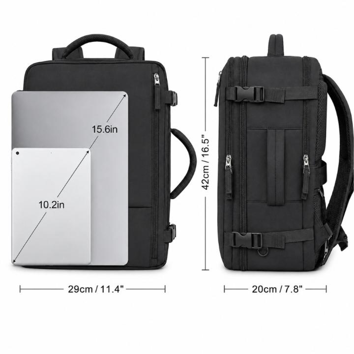 Floresta Negra Plecak PodrĘczny Kabinowy PodrÓŻny 45x20x30 CM + 2x Kosmetyczna - Km03 Czarny