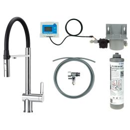 Kitchen faucet with water filtration kit and flexible spout