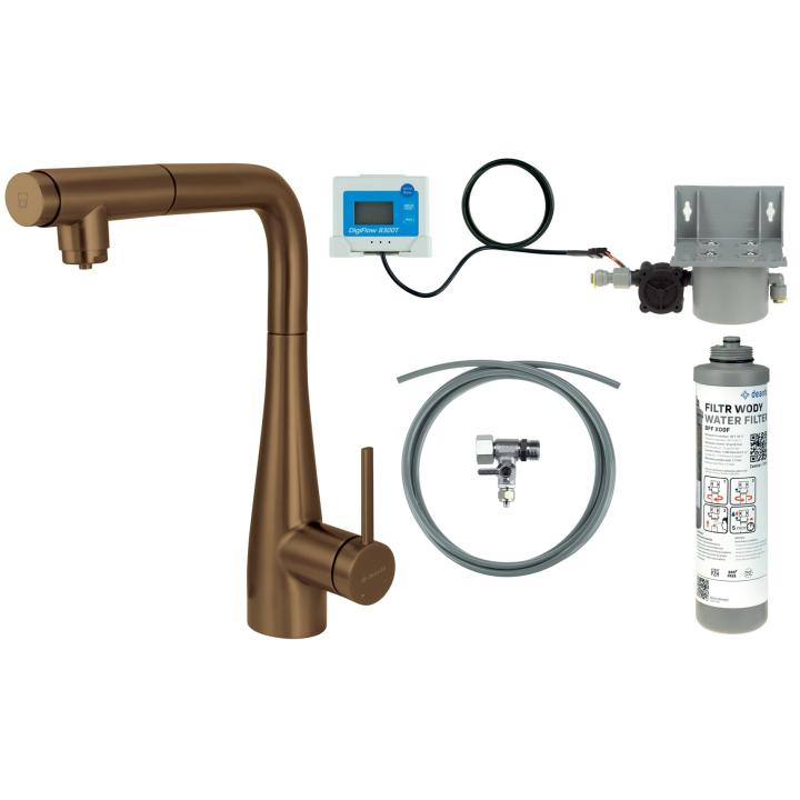 Rubinetto da cucina con kit di filtraggio dell'acqua e beccuccio estraibile.